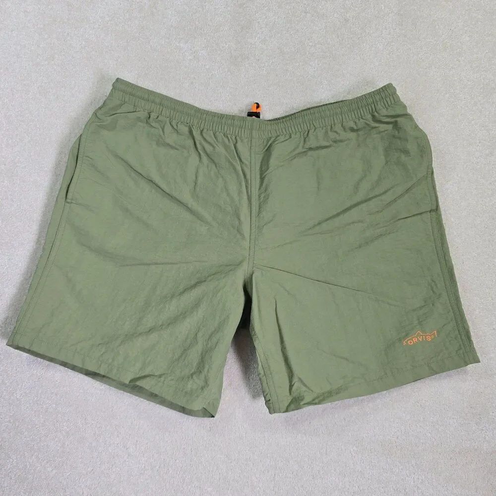 Orvis Lined Nylon Shell Fishing Shorts Men's L Olive Green Drawstring Pockets